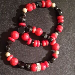 Kenneth Cole New York Red and Black Beaded Bracelet Set